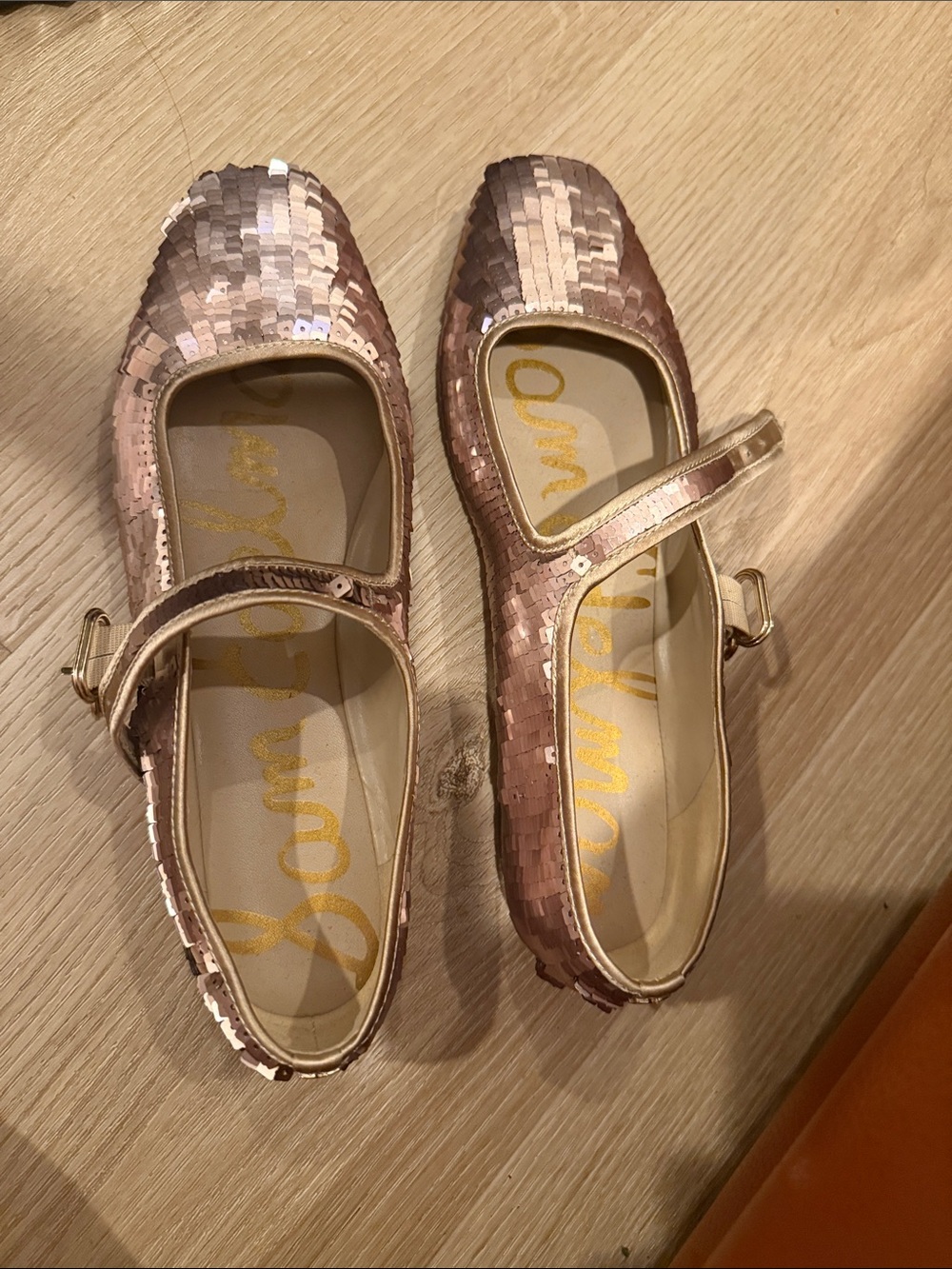 Sam Edelman Rose Gold Sequin Mary Jane Flats